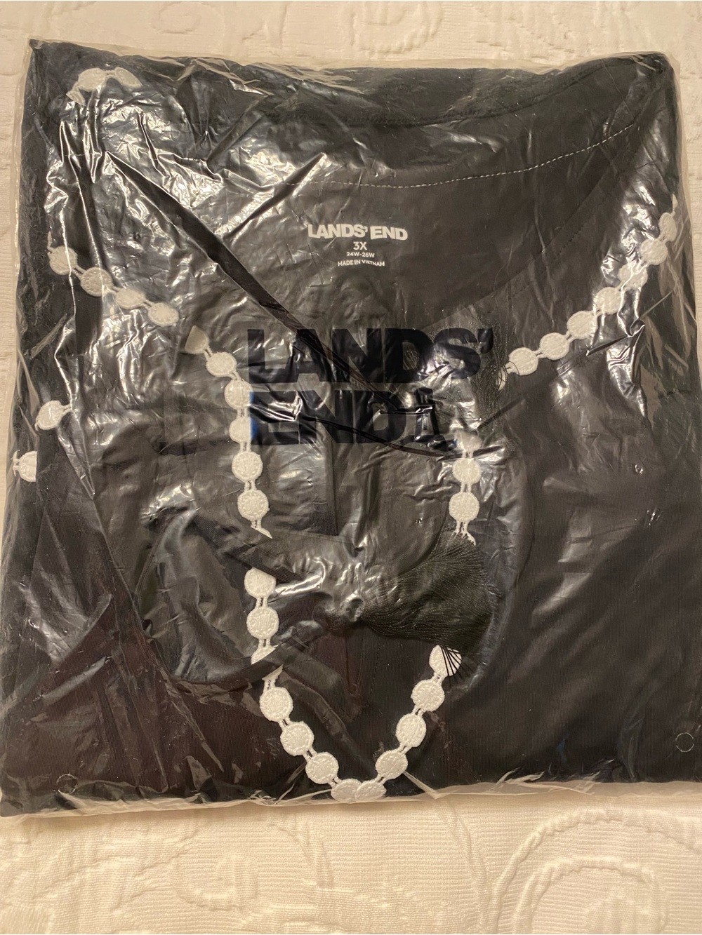 Lands' End Black & White Dot Accented  Short Sleeve Swim Cover-up -3X Size